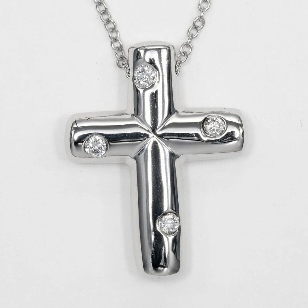 Tiffany & Co. Cross Pendant Platinum And Diamonds Silver Platinum Necklace - Picture 5 of 8